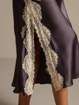 [Purple Gray] SilkSilky  Pure Silk Split Nightgown 006,