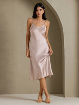 [Shadow Gray] SilkSilky  Spaghetti Strap V Neck Nightgown 003