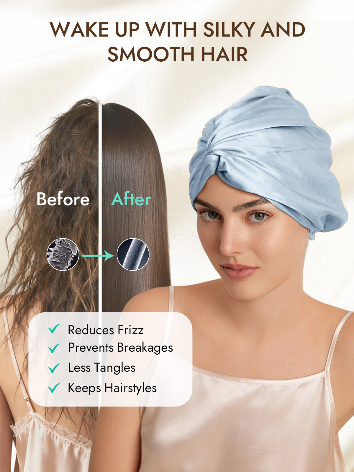 [Steel Blue] SilkSilky  22Momme Pure Silk Sleep Cap 003