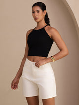[Black] SilkSilky Sleeveless Crew Neck Camisole Top 005
