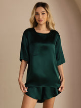 [Dark Green] SilkSilky  Short Sleeve Round Neck Women's Pajamas 001