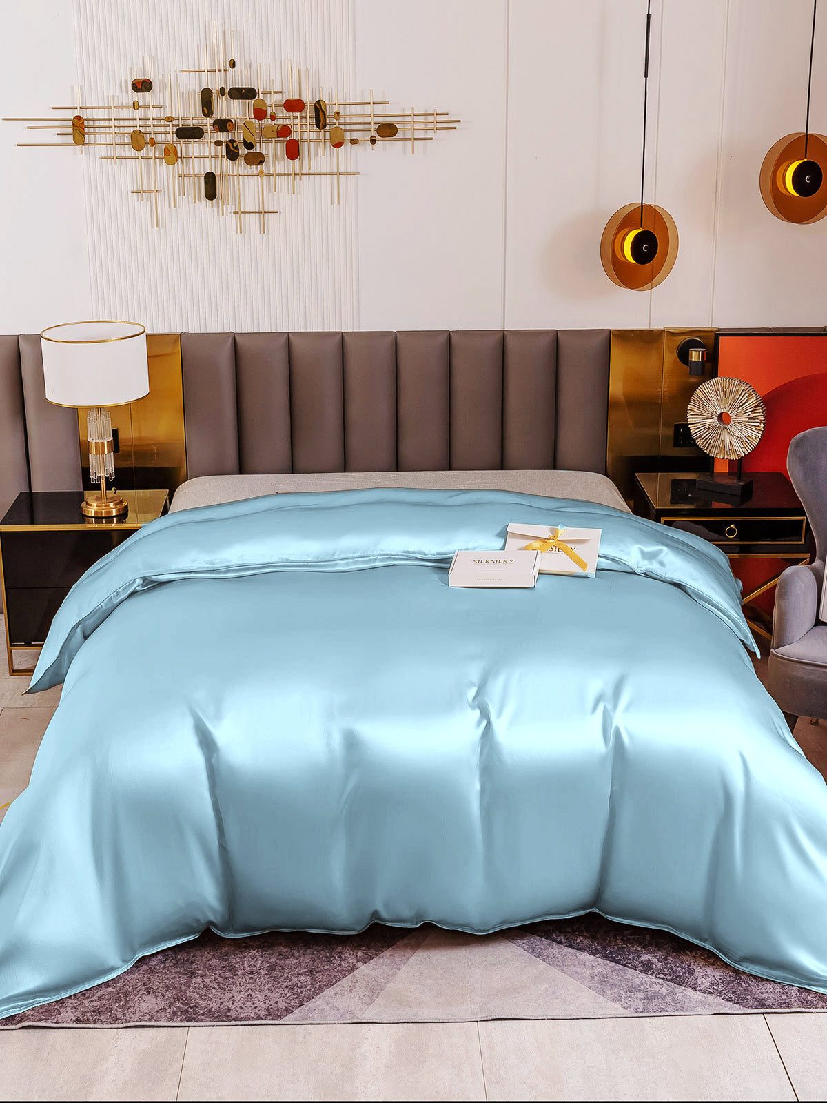 SilkSilky US 19Momme Pure Silk Duvet Cover LightBlue 003