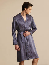[Navy Ginkgo] SilkSilky Long Sleeve Mens Robe 004