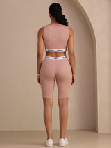 [Pink] SilkSilky  Sleeveless Crew Neck Women's Outfit Sets 002