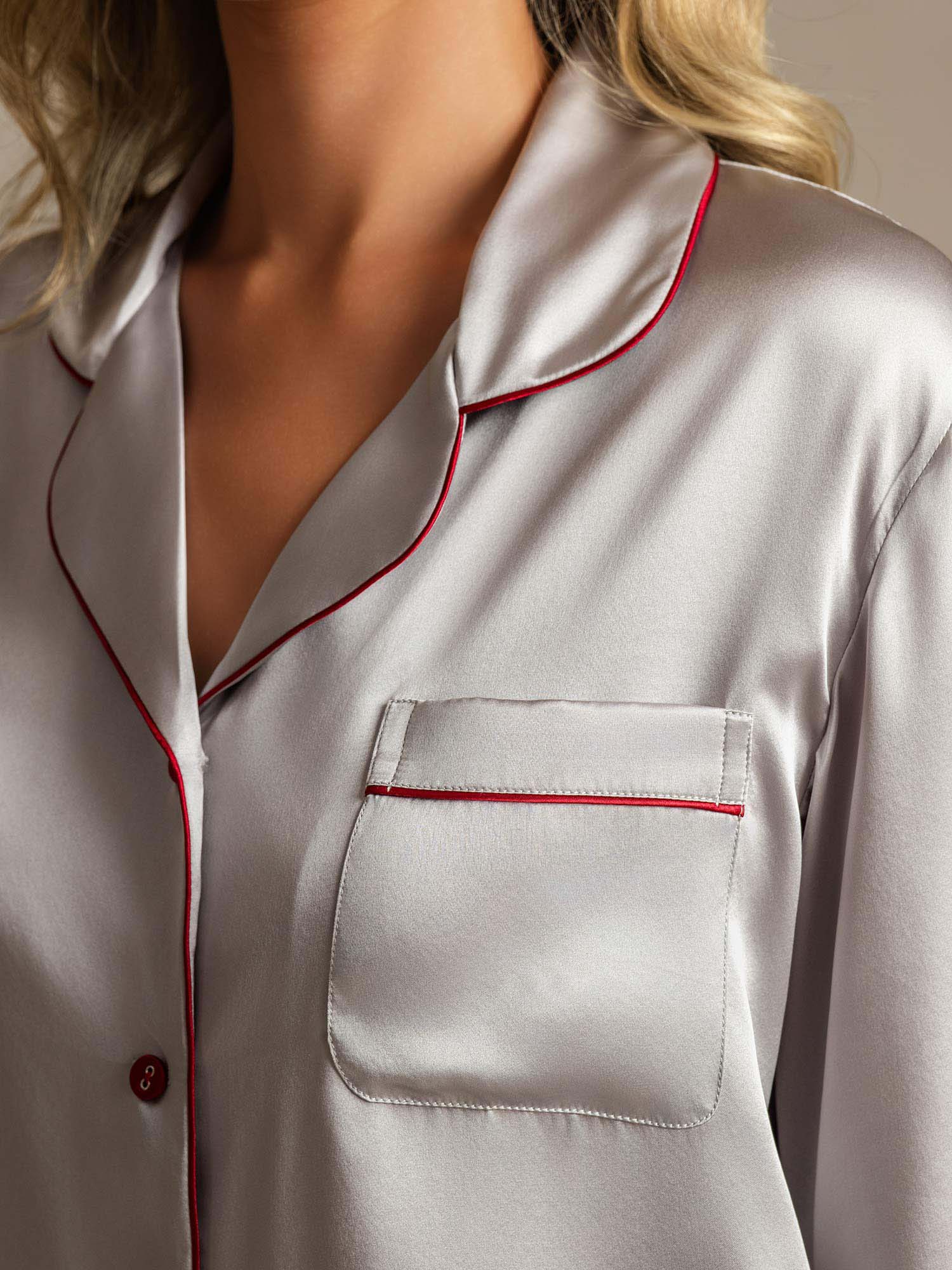 [Silver] SilkSilky  Long Sleeve Notch Collar Women's Pajamas 004