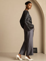 [Polka Dot] SilkSilky  19Momme Silk Long Sleeve Boat Neck Blouse 007