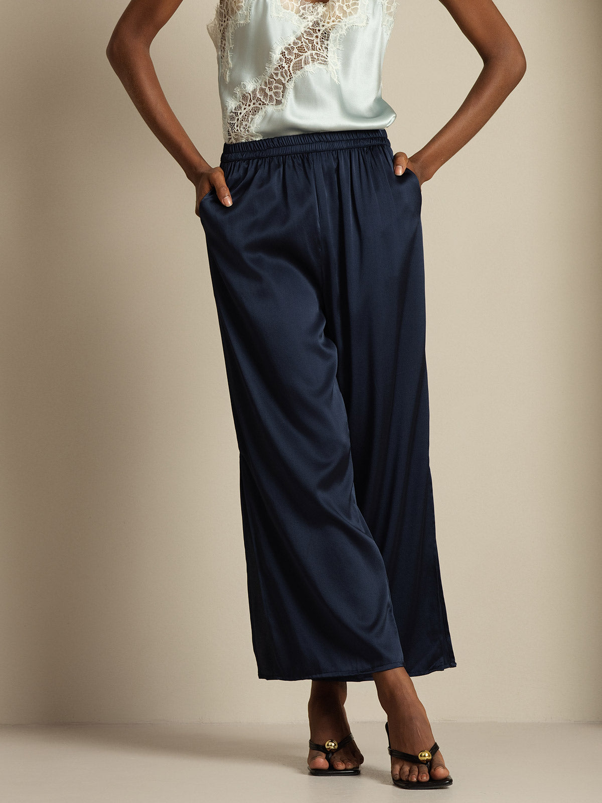 [Dark Blue] SilkSilky  19Momme Silk Split Women's Pants 005