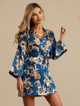 [Navy Dragon] SilkSilky  3/4 Sleeve Women's Robe 007