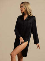 [Black] SilkSilky  Long Sleeve Notch Collar Nightshirt 003