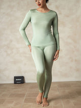 [Green] SilkSilky  Long Sleeve Round Neck Women's Long Johns 004