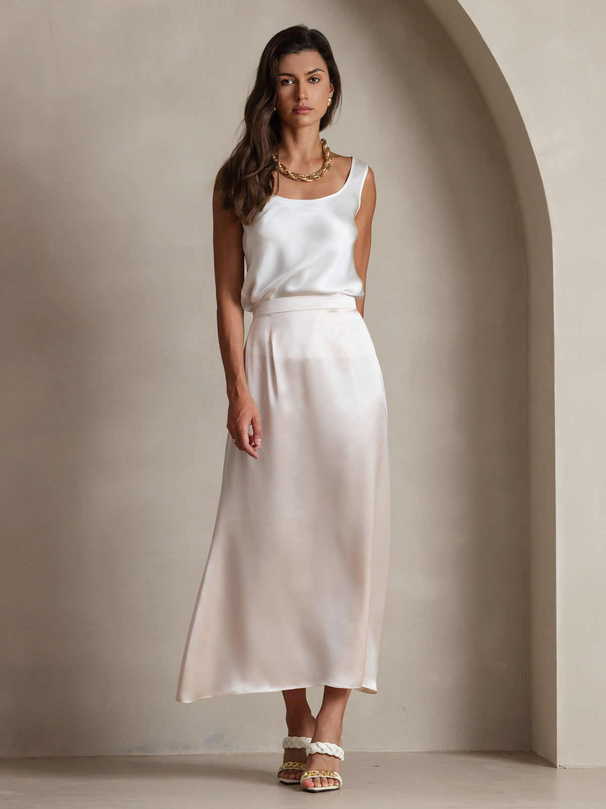 [White] SilkSilky  19Momme Silk U Neck Camisole Top 008