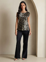[Leopard] SilkSilky  19Momme Silk Round Neck Women's T-Shirt 003