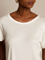 [White] SilkSilky  Short Sleeve Round Neck Women's T-Shirt 004