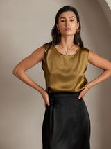 [Brown] SilkSilky  Sleeveless Round Neck Camisole Top 004