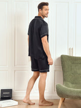 [Black] SilkSilky  Short Sleeve Notch Collar Men's Pajamas 002