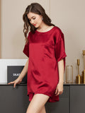 SilkSilky US Pure Silk Short Sleeve Round Neck Women's Pajamas Wine 002