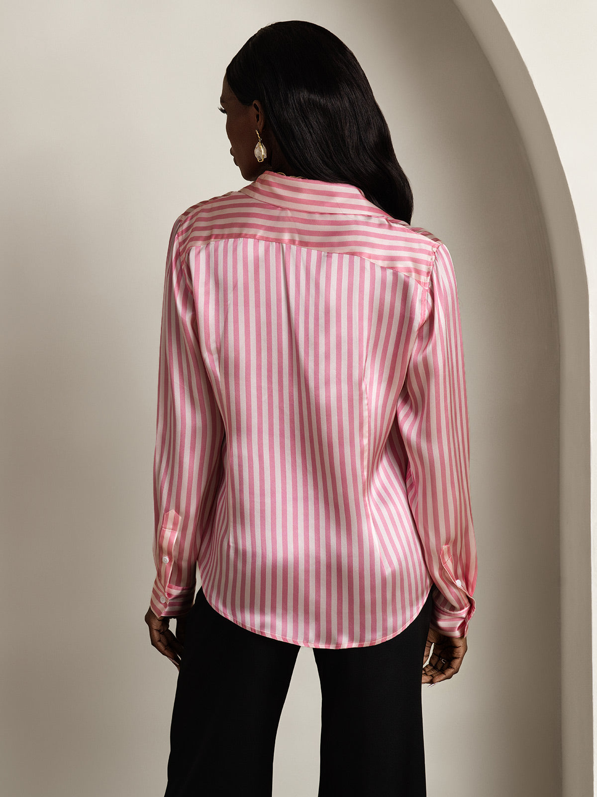 SilkSilky  Silk Long Sleeve Collar Women's Shirt Pink 002