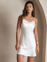 [White] SilkSilky  Spaghetti Strap Cowl Neck Dress 003