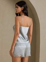 [Grayish Blue] SilkSilky  Spaghetti Strap V Neck Camisole Set 002