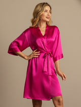 [Rose Red] SilkSilky  3/4 Sleeve Women's Robe 003