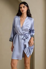 [Steel Blue] SilkSilky  3/4 Sleeve V Neck Nightgown&Robe Set 008