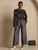 [Polka Dot] SilkSilky  19Momme Silk Long Sleeve Boat Neck Blouse 008
