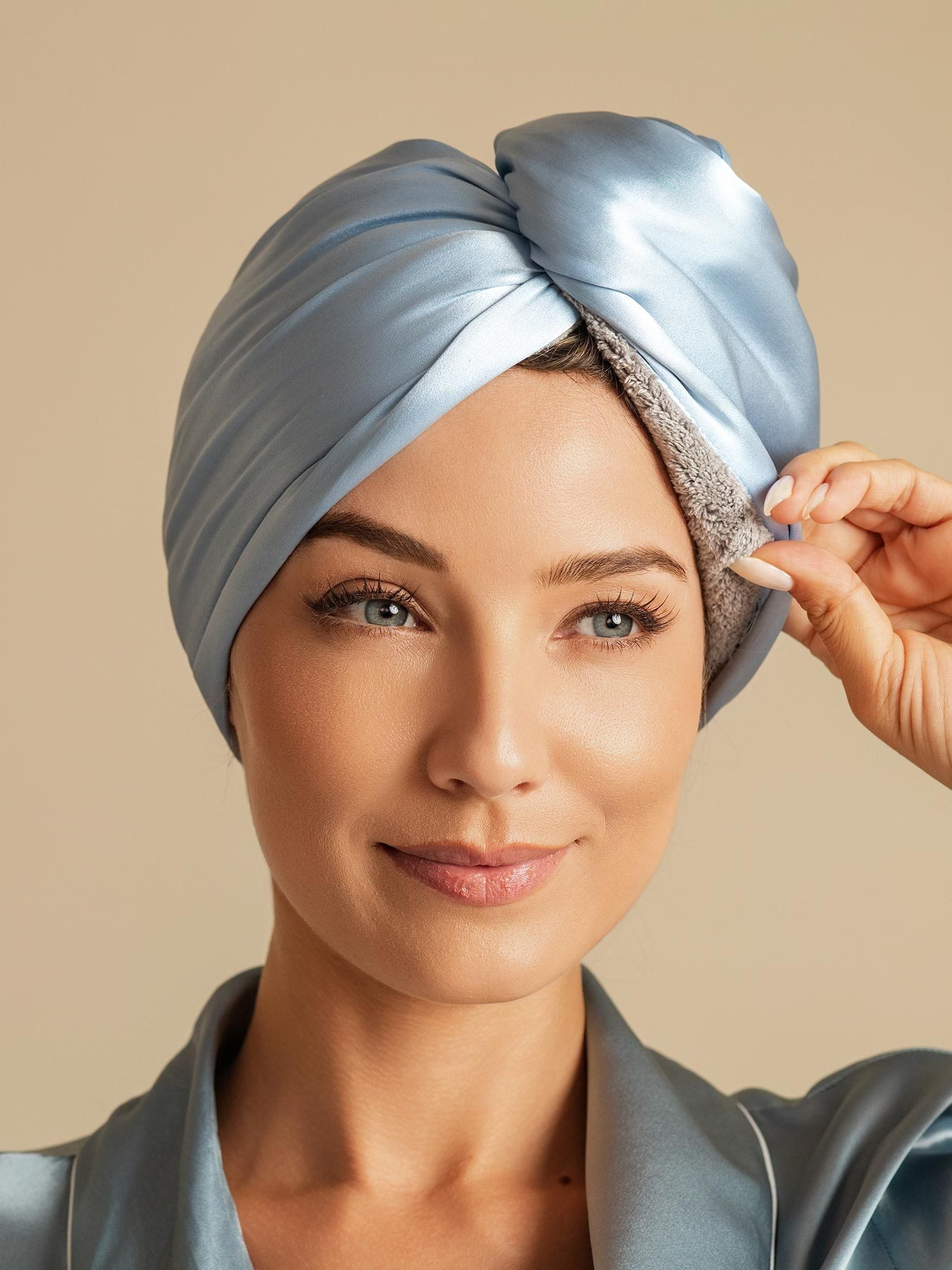 [Sky Blue] SilkSilky  Pure Silk Wrap Hair Towel Wrap 006,