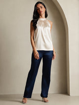 [Beige] SilkSilky  Sleeveless Halter Women's T-Shirt 004