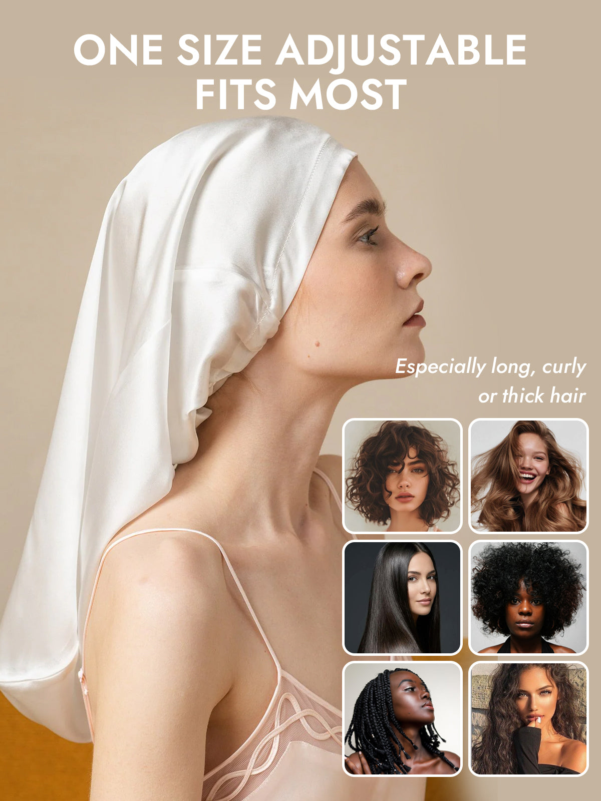 [White] SilkSilky  Pure Silk Sleep Cap 006