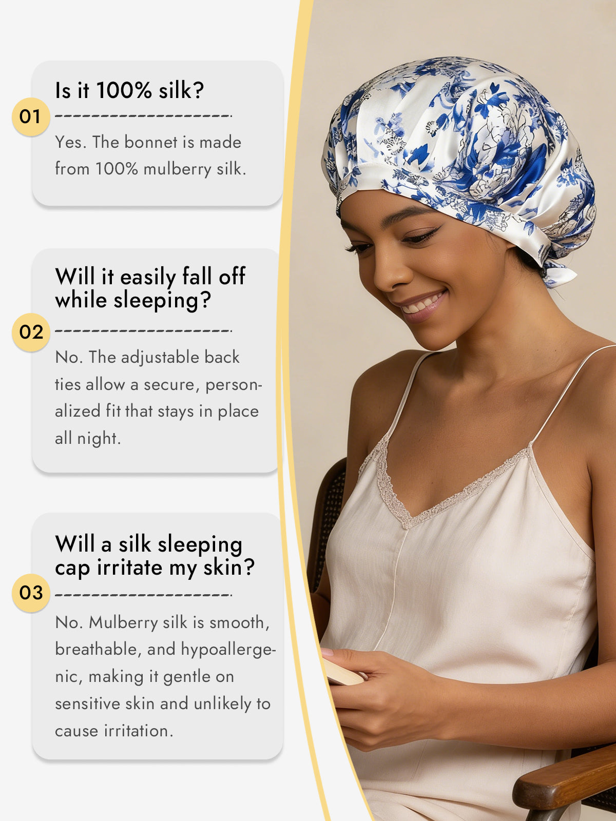 [Blue and White Porcelain] SilkSilky  Pure Silk Sleep Cap 005