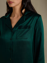 [Dark Green] SilkSilky  Long Sleeve Lapel Collar Women's Pajamas 004