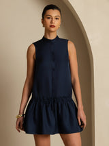 [Dark Blue] SilkSilky  Sleeveless Stand Collar Dress 004