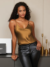 [Coffee] SilkSilky  Spaghetti Strap V Neck Camisole Top 003