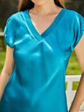 SilkSilky US 22Momme Silk Cap Sleeve Nightgown Teal 004