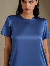 [Real Teal] SilkSilky  Short Sleeve Crew Neck Dress 004