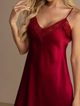[Wine] SilkSilky Spaghetti Strap V Neck Nightgown 008
