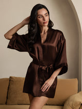 [Coffee] SilkSilky  3/4 Sleeve Women's Robe 006