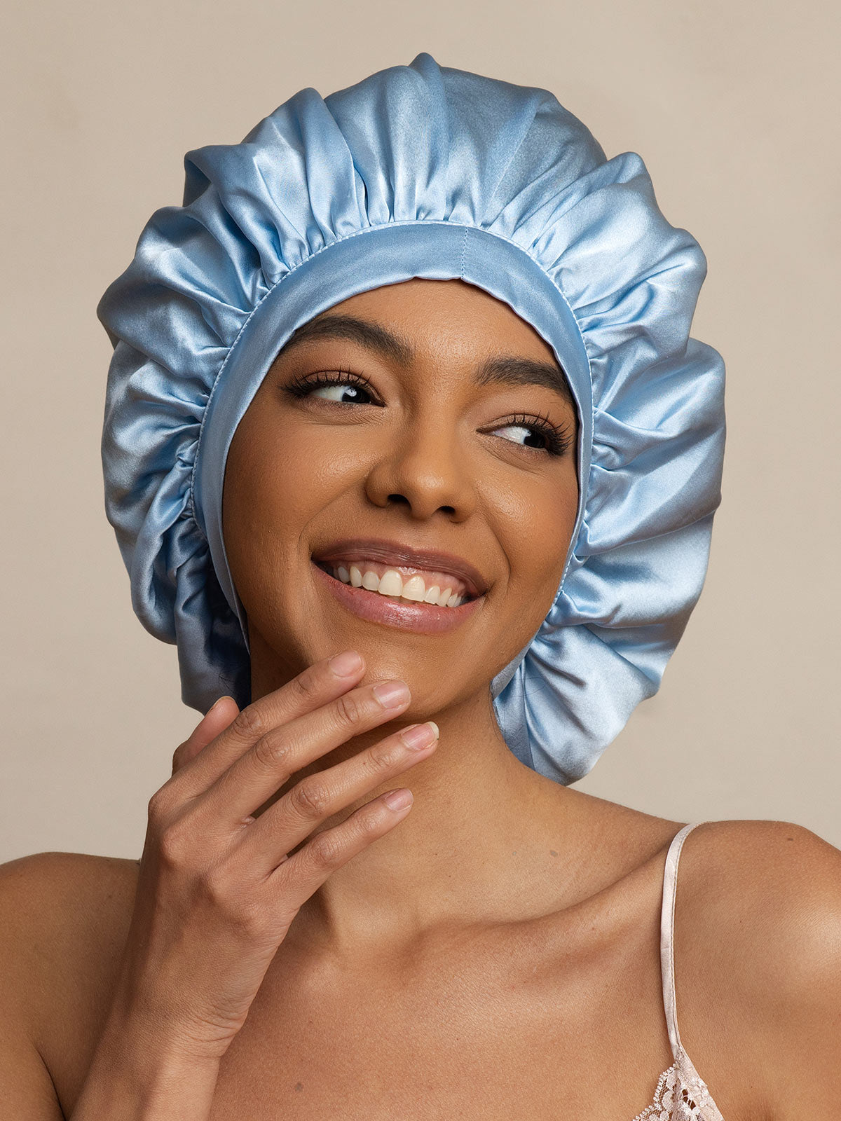 [Light Blue] SilkSilky  Pure Silk Sleep Cap 001