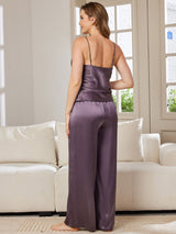 [Purple Gray] SilkSilky  Spaghetti Strap V Neck Camisole Set 002