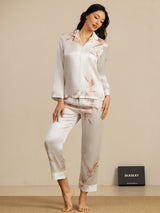 [White] SilkSilky  Long Sleeve Lapel Collar Women's Pajamas 003