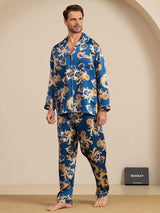 [Navy Dragon] SilkSilky  Long Sleeve Notch Collar Men's Pajamas 004