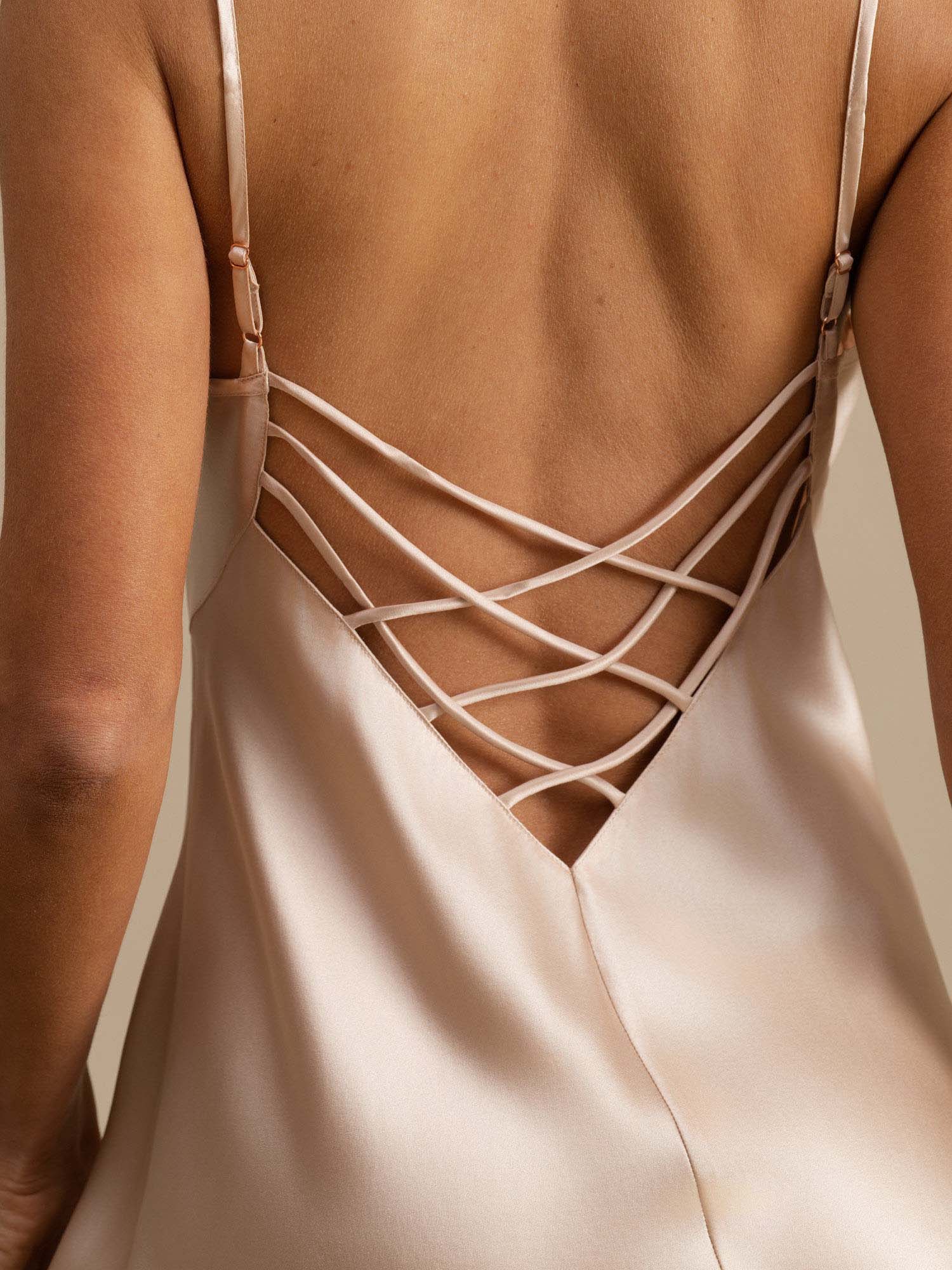 [Pink] SilkSilky  Spaghetti Strap V Neck Nightgown 006