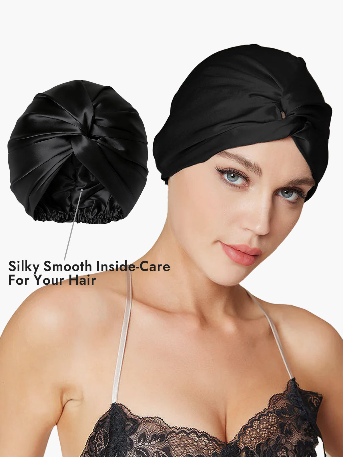 [Black] SilkSilky  Pure Silk Sleep Cap 003