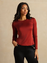 [Fired Brick] SilkSilky  100% Silk Jersey Long Sleeve Crew Neck Women's T-Shirt 001