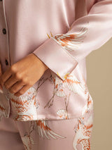 [Pink] SilkSilky  19Momme Long Sleeve Notch Collar Women's Pajamas 005