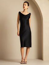 [Black] SilkSilky  Sleeveless Cowl Neck Dress 005