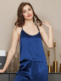 SilkSilky US Pure Silk Sleeveless V Neck Camisole Top DarkBlue 004