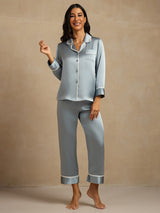 [Grayish Blue] SilkSilky  Long Sleeve Notch Collar Women's Pajamas 007