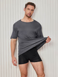 SilkSilky  Silk Knitted Short Sleeve Round Neck Men's T-Shirt DarkGray 005