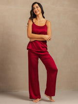 [Wine] SilkSilky  19Momme Machine-Washable Silk Spaghetti Strap Scoop Neck Camisole Set 003